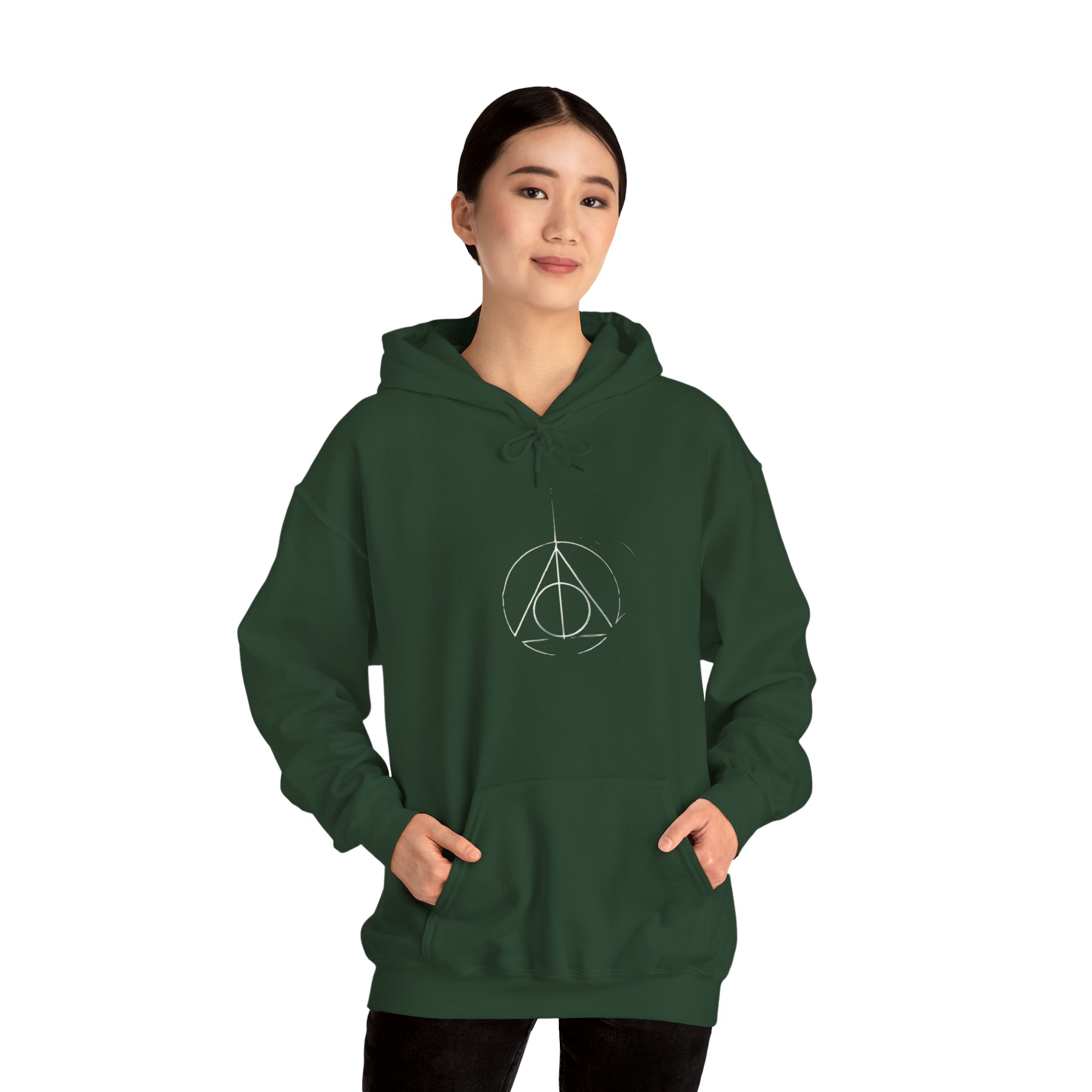 Minimalist Wizard Hallows Hoodie Cozy Magical Symbol Design - Image 9