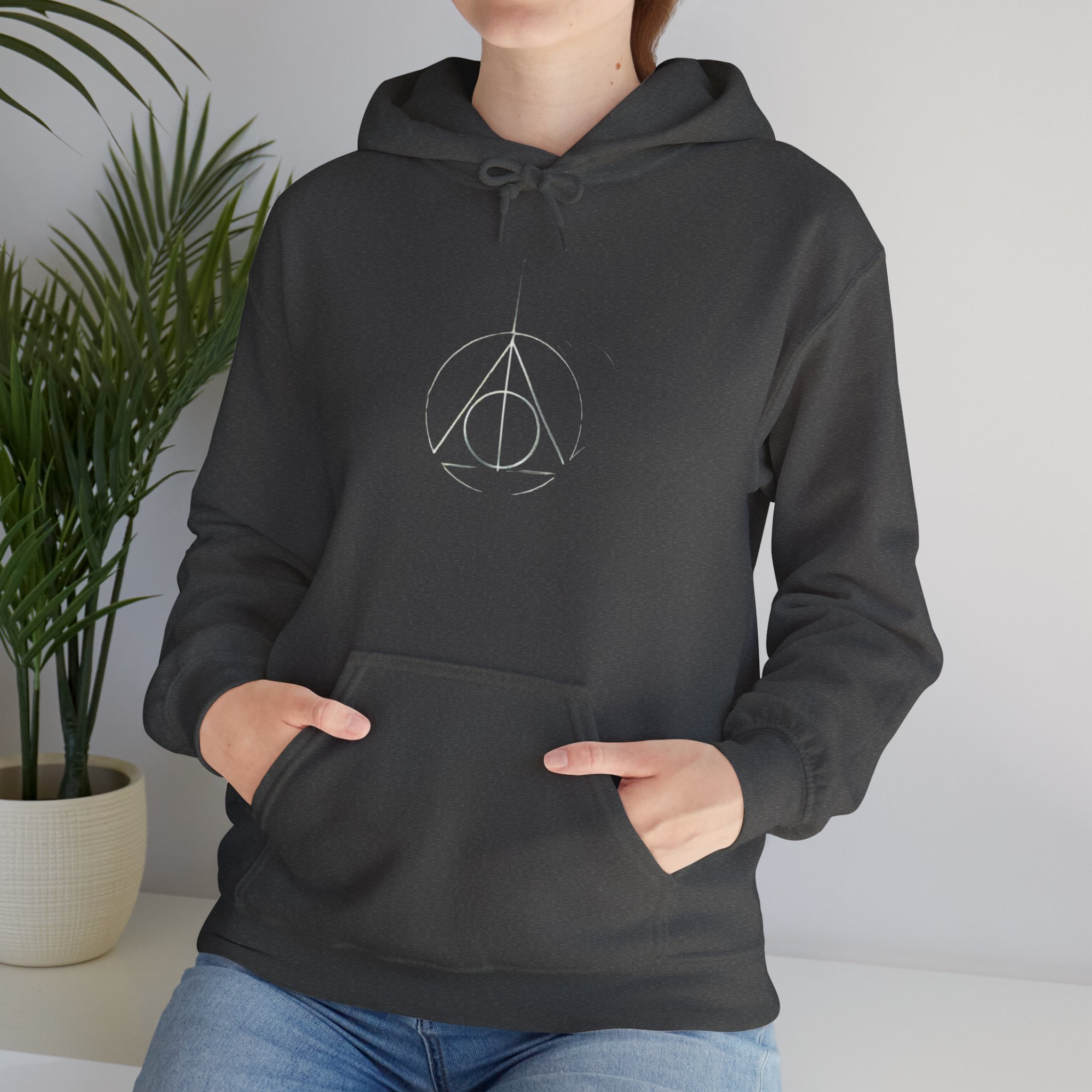 Minimalist Wizard Hallows Hoodie Cozy Magical Symbol Design - Image 17
