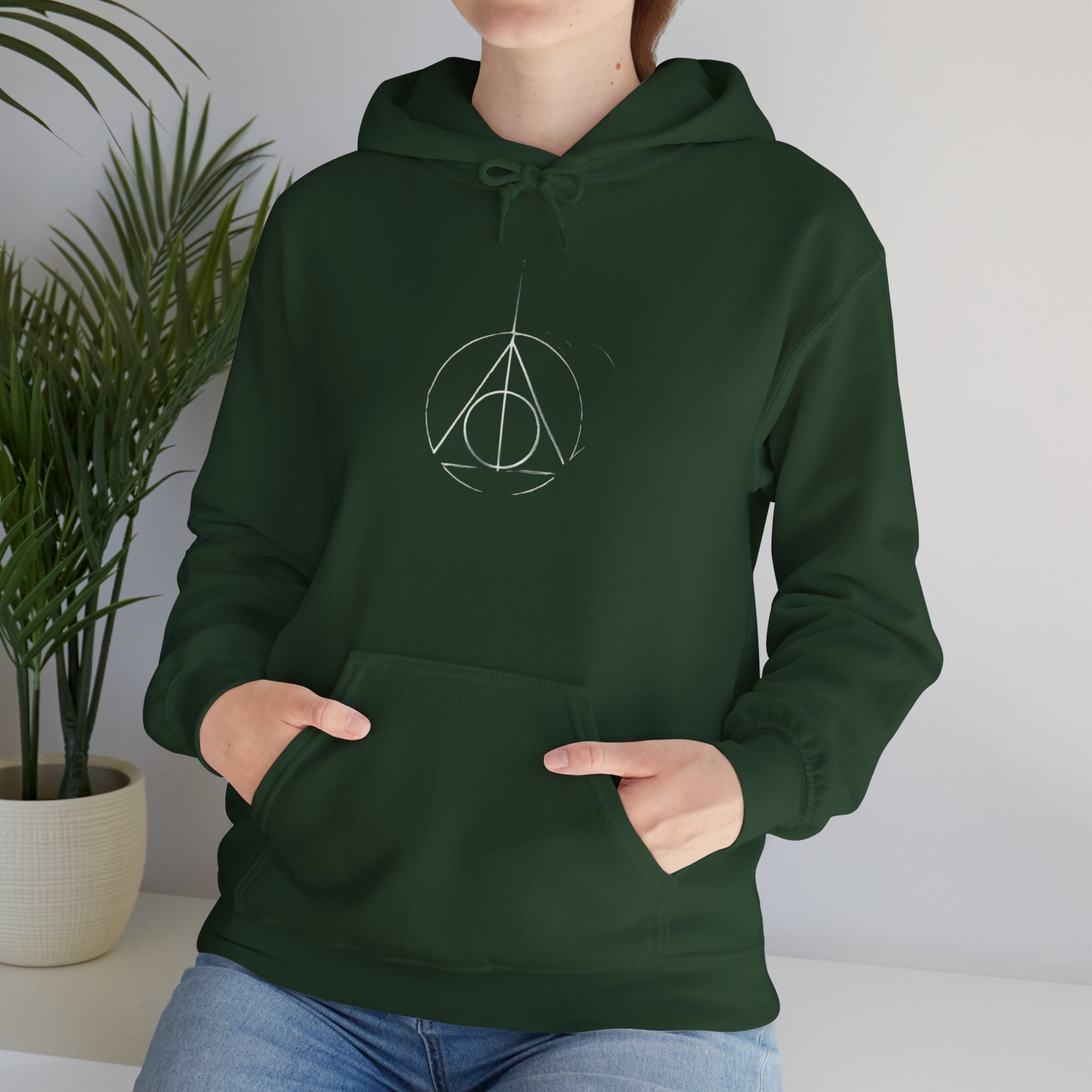 Minimalist Wizard Hallows Hoodie Cozy Magical Symbol Design - Image 11
