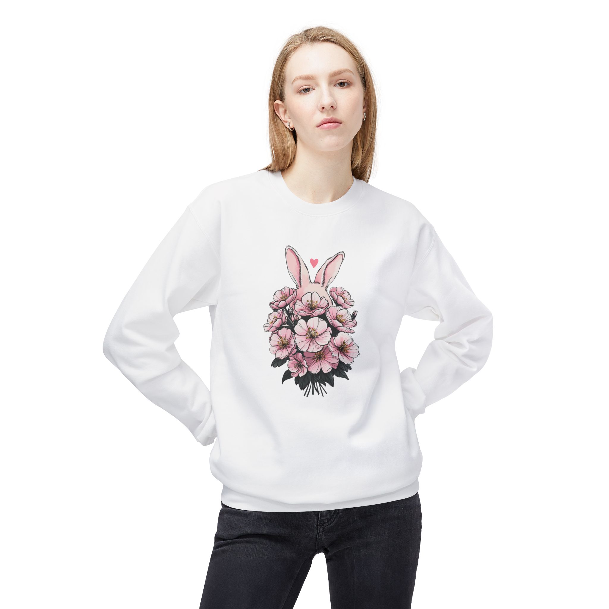 Spring/Easter Bunny Floral Crewneck Sweatshirt - Cute Easter Gift, Floral Sweatshirt, Spring Apparel