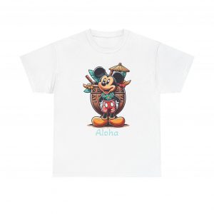 Aloha Mickey Tiki Tee, Beach Vacation Shirt, Unisex Heavy Cotton Top, Disney Hawaii Cruise, Fun Summer Tee, Aulani