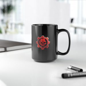 Crimson Omen Gear Coffee Mug  Battle-Scarred Gaming Design GOW E Day