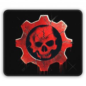 Crimson Skull Gear Mouse Pad Battle-Scarred Gaming Design