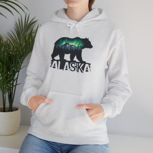 Alaska Bear Northern Lights Hoodie, Unisex Sweatshirt for Nature Lovers, Wilderness Gift, Wildlife Apparel, Outdoor Adventure Wear, Alaskan