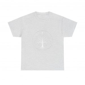 Minimalistic White Tree of Gondor Unisex Heavy Cotton T-Shirt Tolkien-Inspired Design
