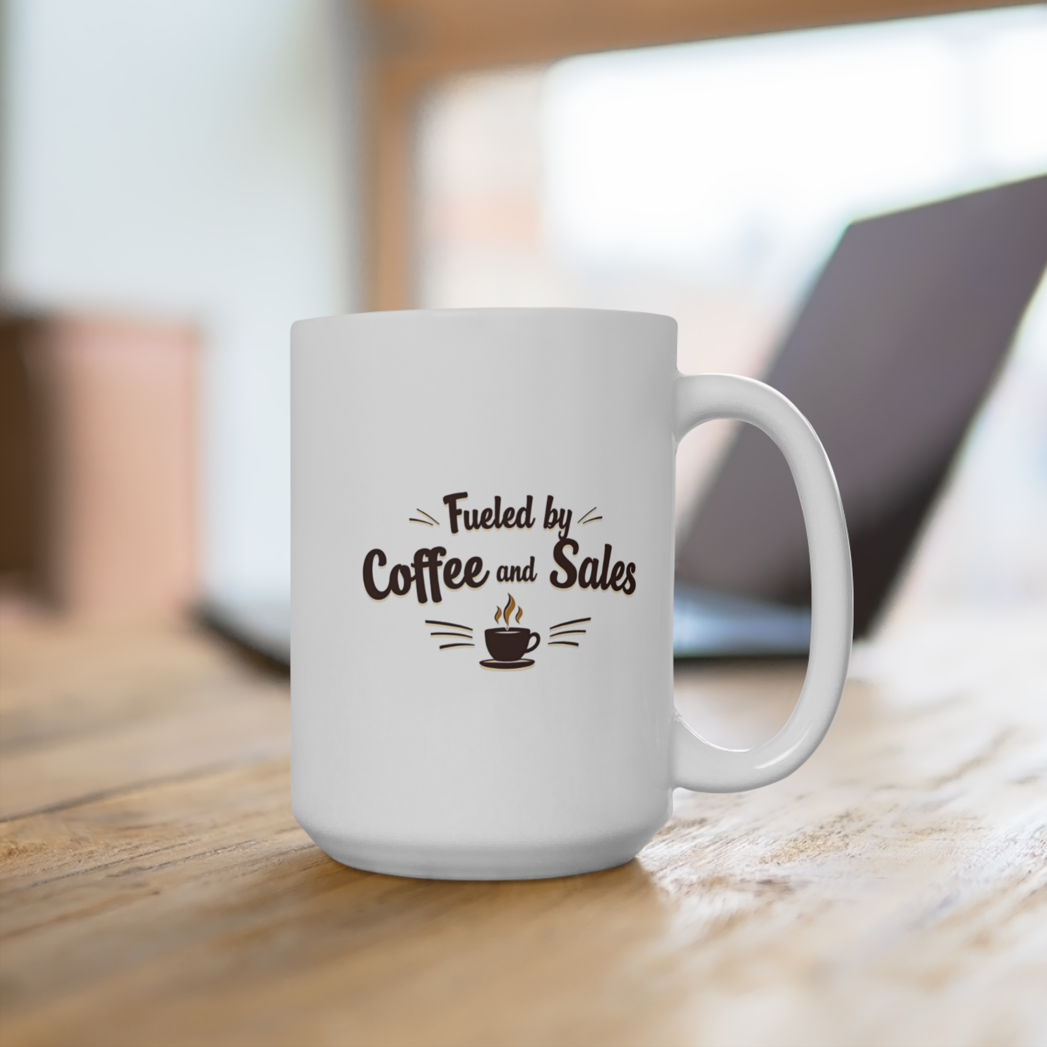Fueled by Coffee and Sales - Mug 15oz, funny mug gift, fun light hearted gift - Image 4