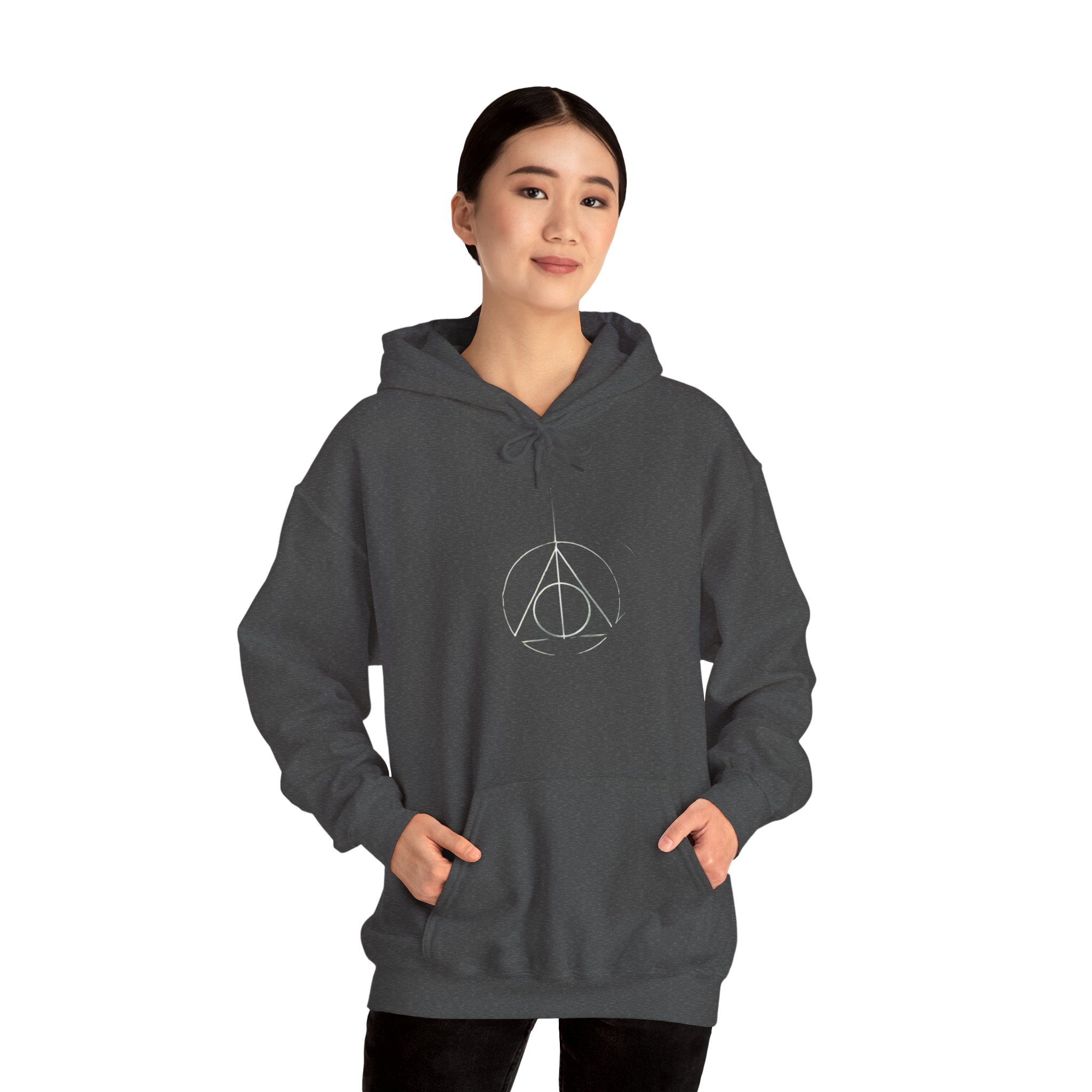 Minimalist Wizard Hallows Hoodie Cozy Magical Symbol Design - Image 15