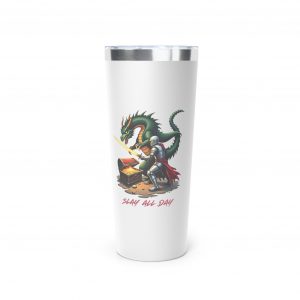 Copper Tumbler, Knight and Dragon DND Inspired Insulated Cup, 22oz Stainless Steel, Slay all Day Mug, Geek Gift, RPG Accessories, Tabletop