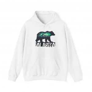 Alaska Bear Northern Lights Hoodie, Unisex Sweatshirt for Nature Lovers, Wilderness Gift, Wildlife Apparel, Outdoor Adventure Wear, Alaskan