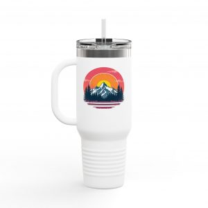 Mountain Explorer Insulated Travel Mug - Adventure Vacation Cup, Large 40oz Flask, Outdoors Hiking Thermos, Traveler Gift, Camping Gear